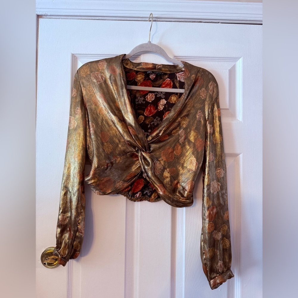Zara Gold and Orange Floral Twist Top